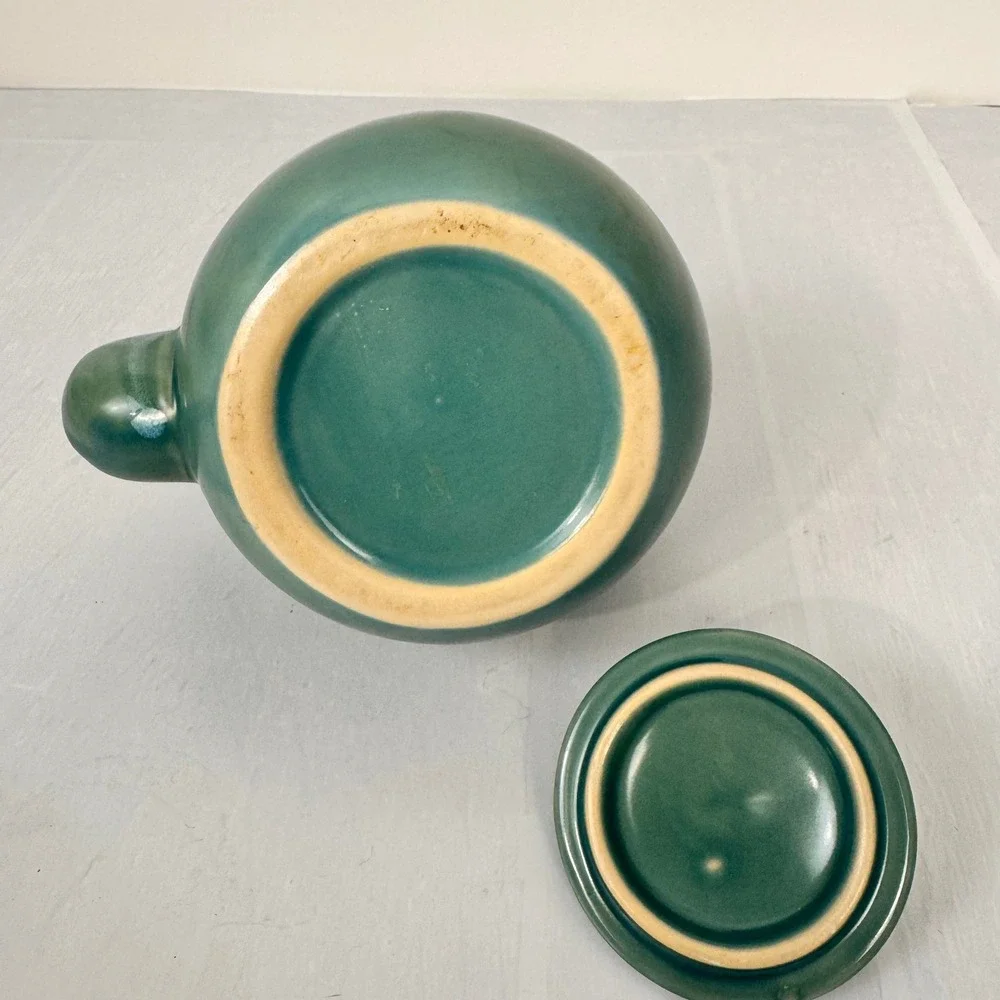 Ceramic Teapot Teal Branch Handle Mid Century Modern Rustic Decor